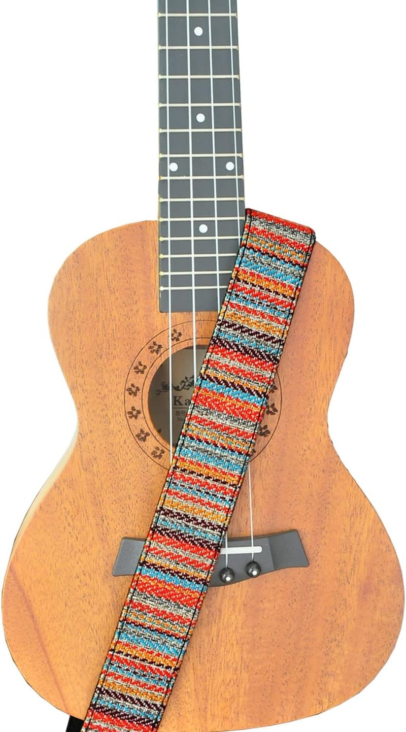 Farcaya Ukulele Strap for Soprano Concert Tenor Baritone Uke Mandolin Banjo Cotton Soft Country Style with Picks Lock Button End Pin Musical Instrument Accerssories (Striped Red) - Image 5
